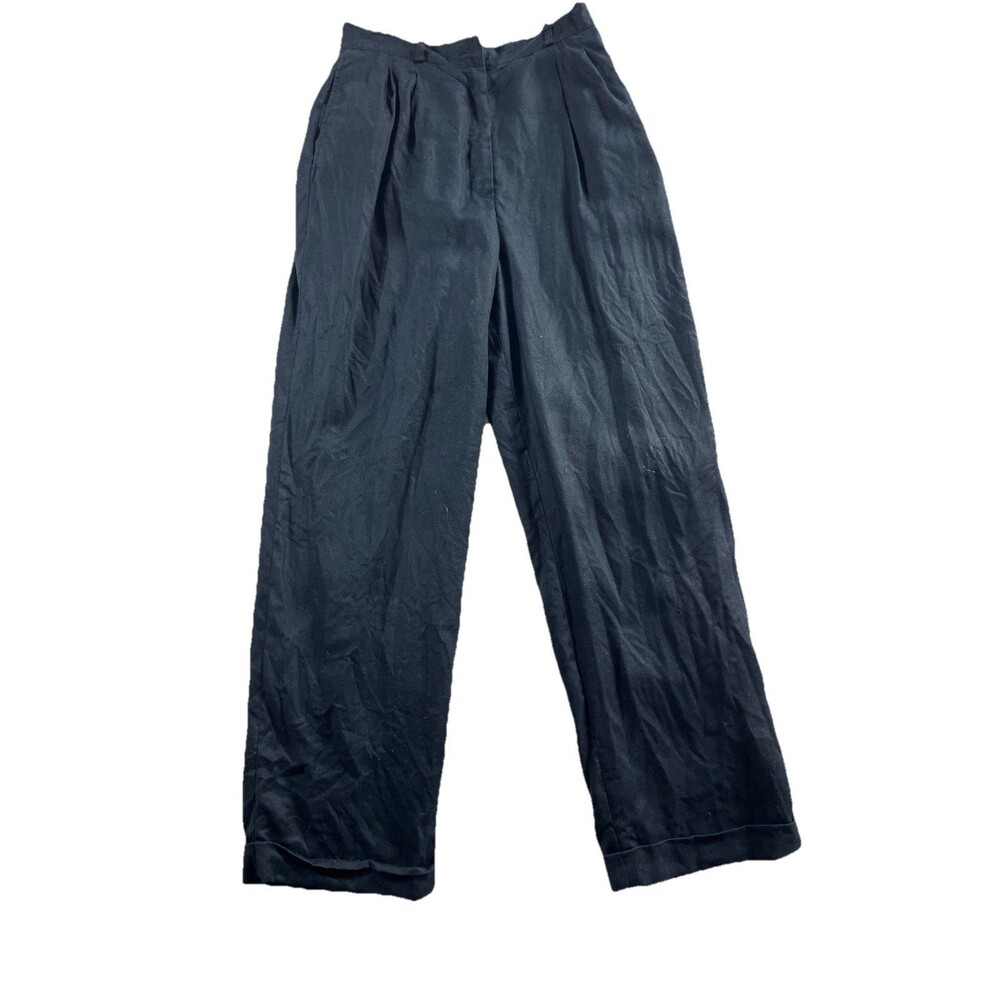 Lauren Ralph Lauren Petite Linen Pants Size 8P Black Pleated Preppy Work - Picture 2 of 11